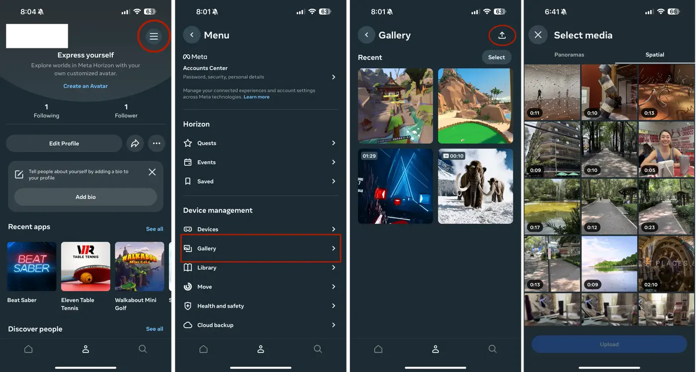 Sharing videos to a Quest from the Gallery in the Meta Horizon phone app